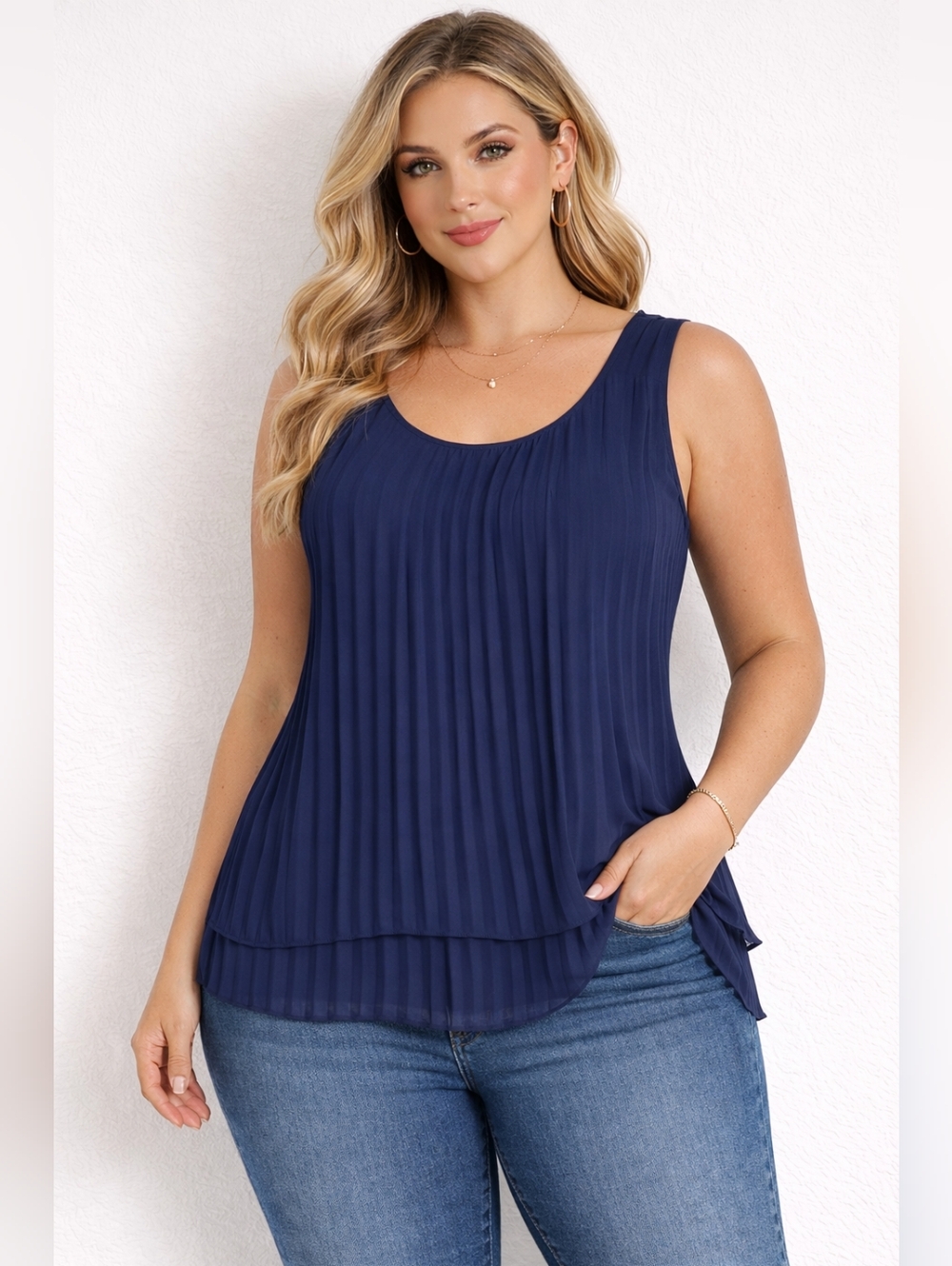 DG2 by Diane Gilman Navy Pleated Blouse XL NWT Flowy Layered Top